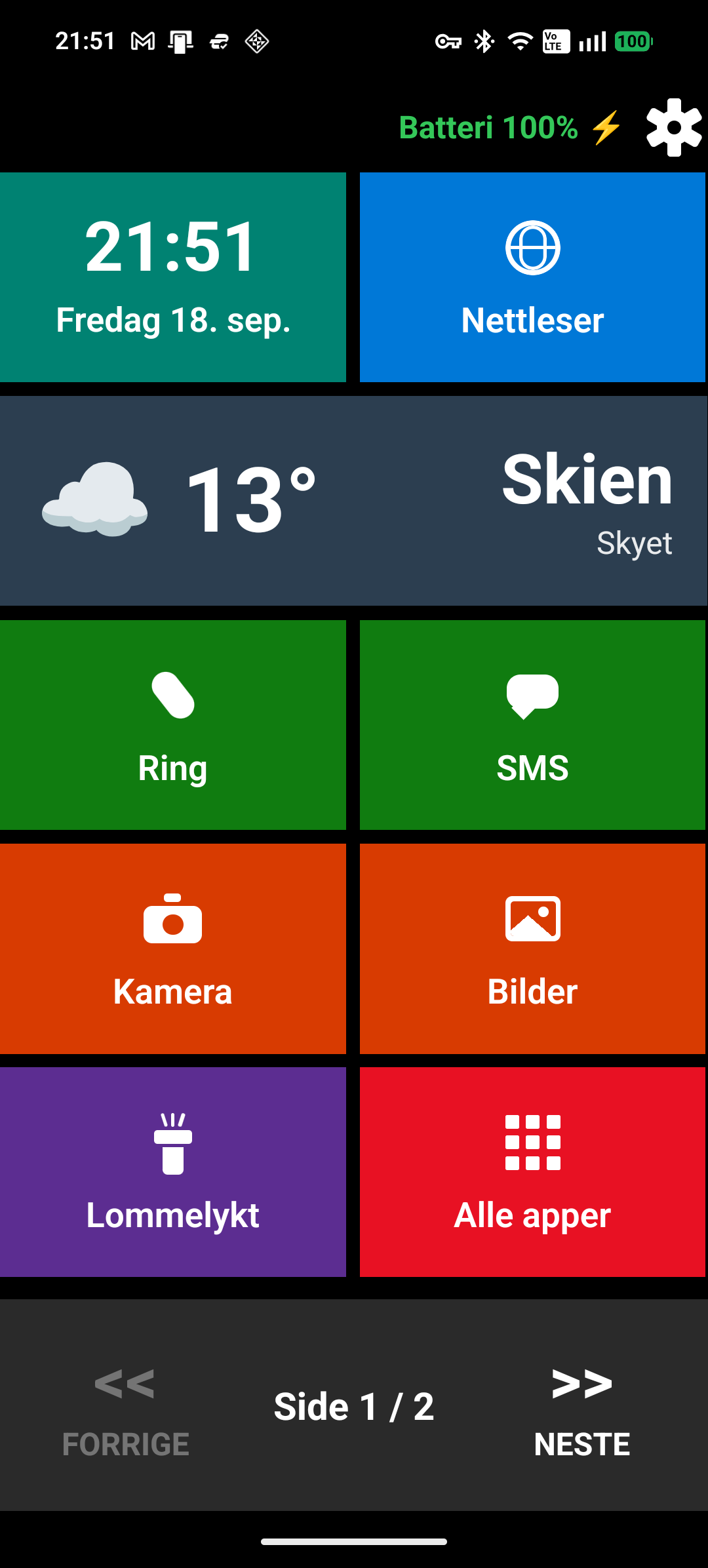 Hovedskjerm med fliser
